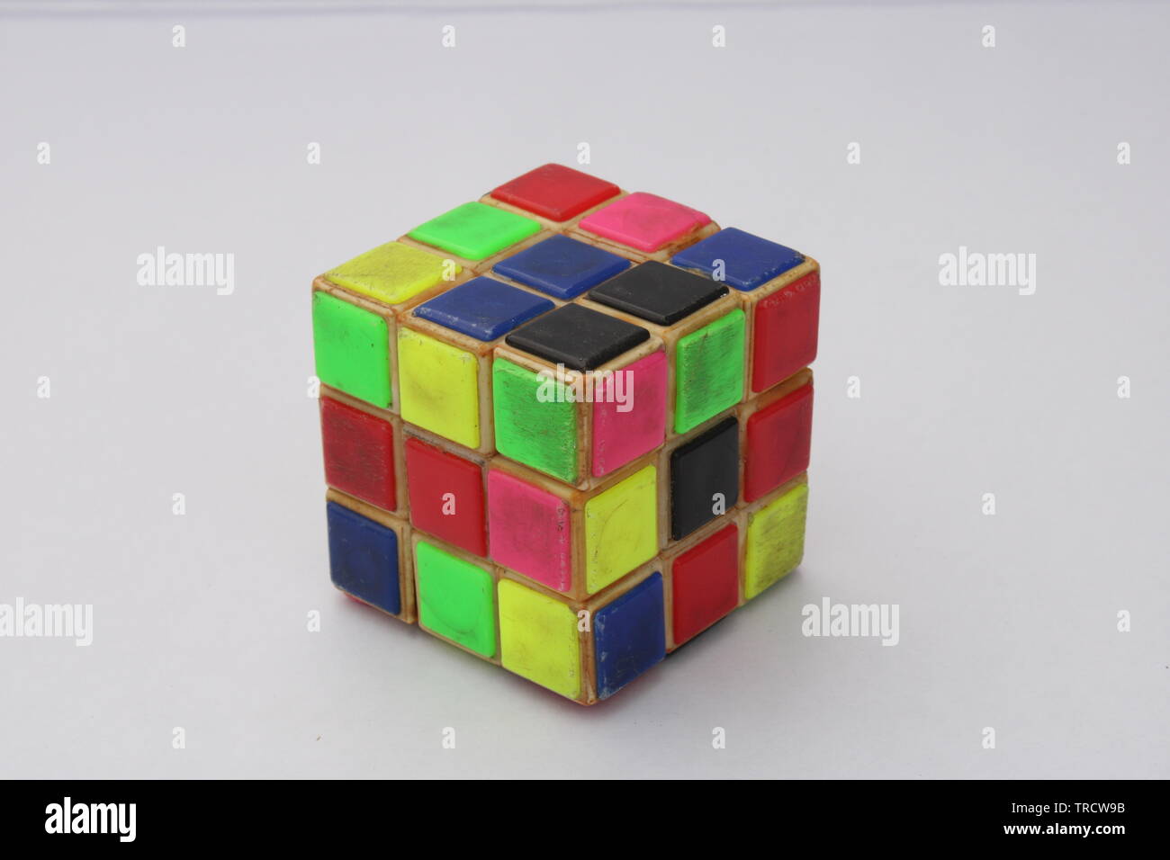 Old Rubik`s Cube isolated on white background Stock Photo